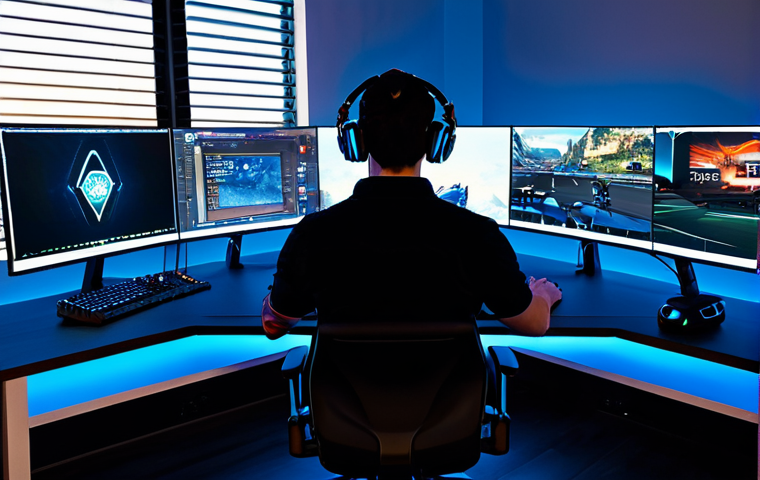 A professional gaming content creator, fully clothed in modest, modern professional attire, seated at a high-tech gaming desk. The setup features multiple illuminated monitors displaying game content reminiscent of a vibrant open-world city like Los Santos, a professional-grade microphone, and a high-quality headset. The background is a sleek, contemporary gaming studio with subtle RGB lighting. The creator is focused and engaged, radiating a sense of creative flow. safe for work, appropriate content, fully clothed, professional, perfect anatomy, correct proportions, natural pose, well-formed hands, proper finger count, natural body proportions, cinematic photography, high resolution, ultra detail.